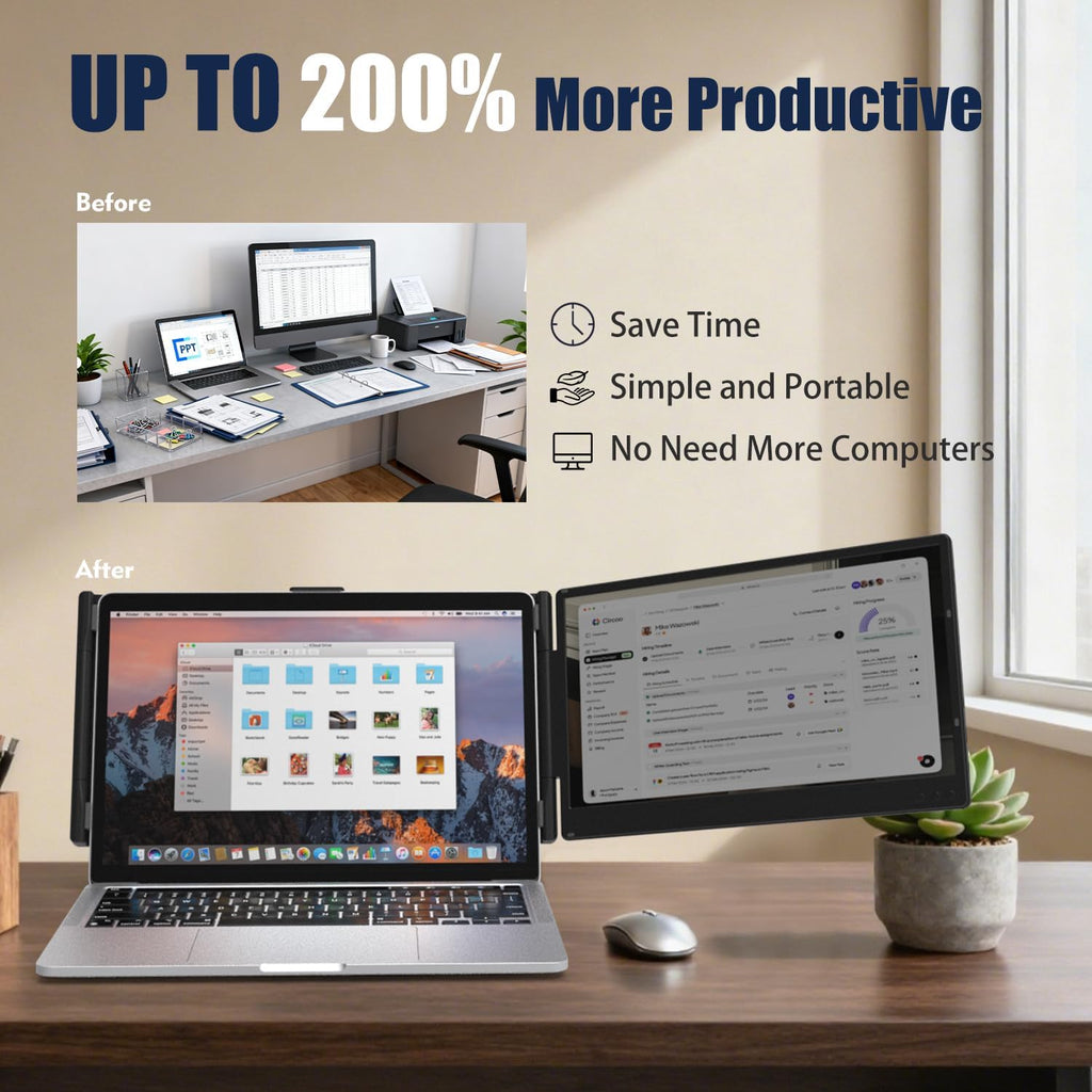 14' 1080P FHD IPS Dual Screen Extender, Laptop Monitor Extender for Office & 0.17' Ultra-Thin 2.2 LBS Lightest Triple Laptop Screen Extender, 14' 1080P FHD Portable Monitor for Laptops 13-17.3'