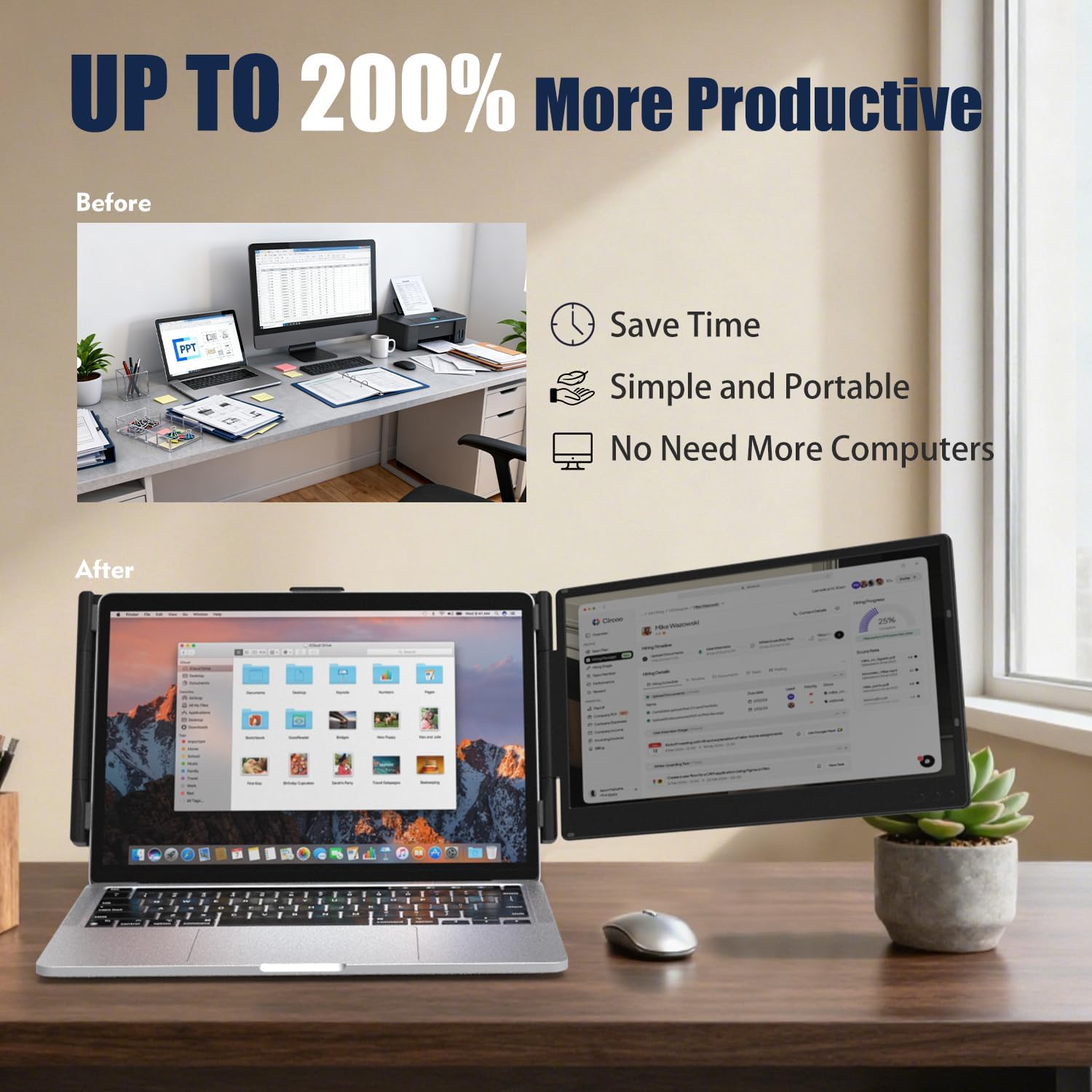 14' 1080P FHD IPS Dual Screen Extender, Laptop Monitor Extender for Office & 0.17' Ultra-Thin 2.2 LBS Lightest Triple Laptop Screen Extender, 14' 1080P FHD Portable Monitor for Laptops 13-17.3'