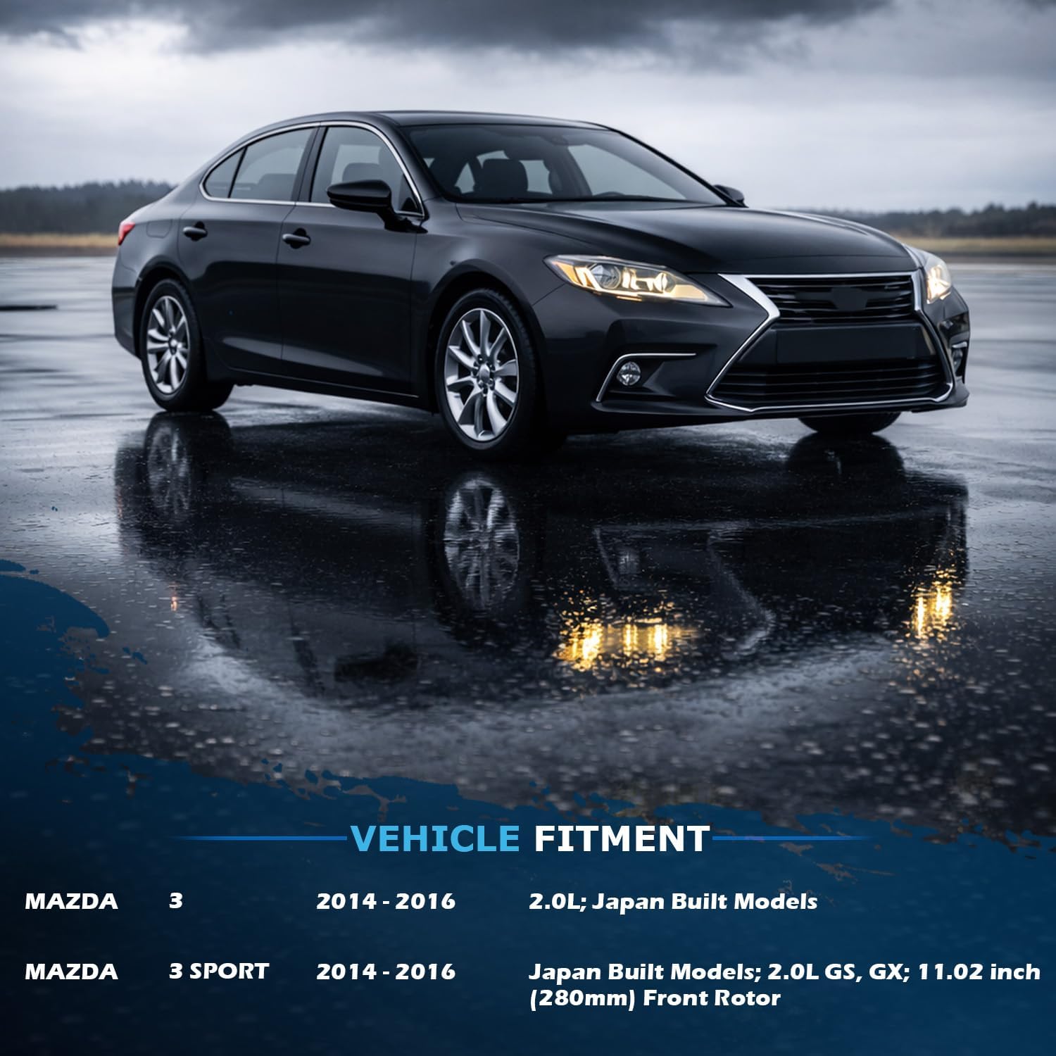Detroit Axle - Brake Kit for 2014-16 Mazda 3 Sport, Disc Rotors Ceramic Brakes Pads Replacement : 11.02' Front and 10.43' Rear Rotor