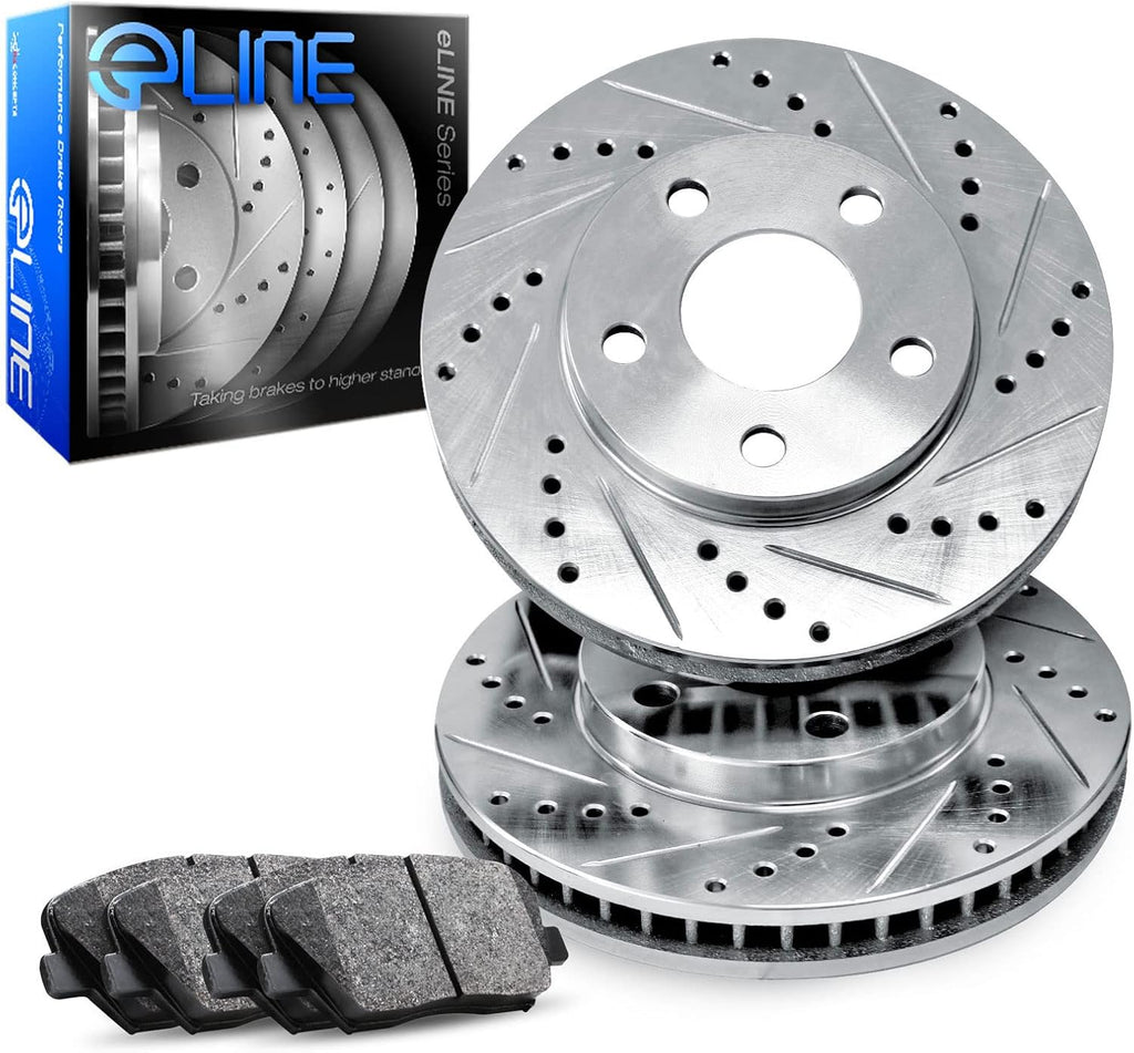 R1 Concepts Front Brake Kit Fits 2007 Acura CSX; 2002-2006 Acura RSX; 2006-2011 Honda Civic| Ceramic Brake Pads and Drilled Slotted Brake Rotors| 11.8' Front