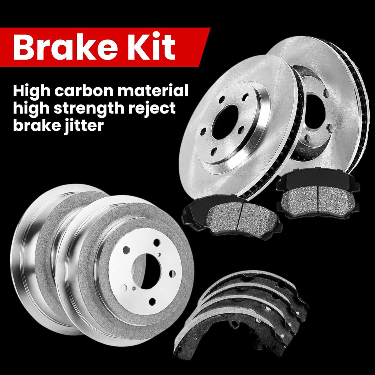 Arrhythmic 12X Semi-Metallic Brake Pads Rotors Shoes & Drum Set Front Rear Left Right for Honda Civic 1.8L 2006-2011 Automotive Replacement Brake Kit