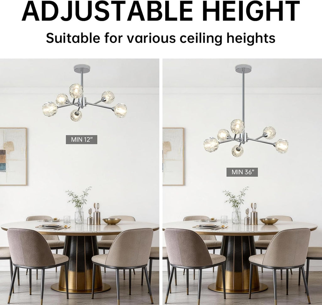 Weesalife Sputnik Chandeliers for Dining Room Light Fixture Over Table, Modern Crystal Chandeliers, 6 Lights Chrome Lighting Fixtures for Living Room Bedroom Kitchen Island