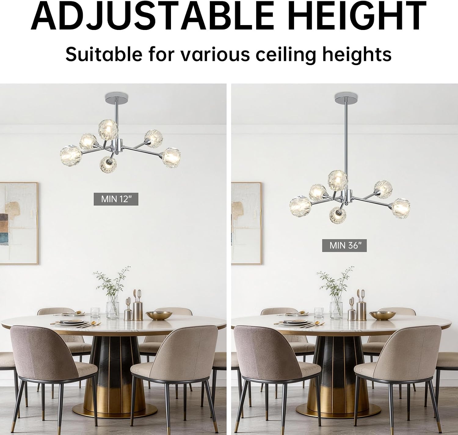 Weesalife Sputnik Chandeliers for Dining Room Light Fixture Over Table, Modern Crystal Chandeliers, 6 Lights Chrome Lighting Fixtures for Living Room Bedroom Kitchen Island