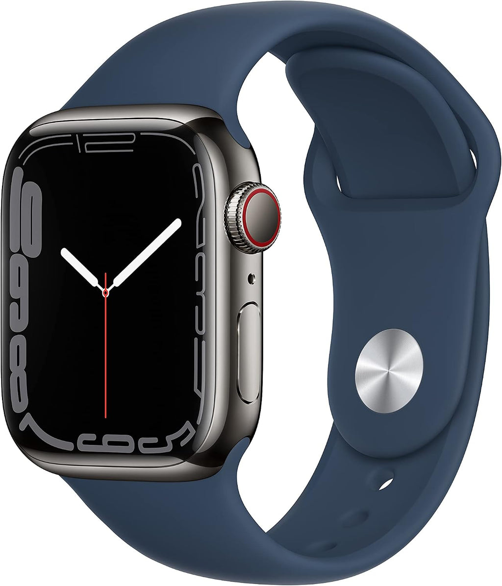 Apple Watch Series 7 (GPS + Cellular, 41MM) Graphite Stainless Steel Case with Abyss Blue Sport Band (Renewed)