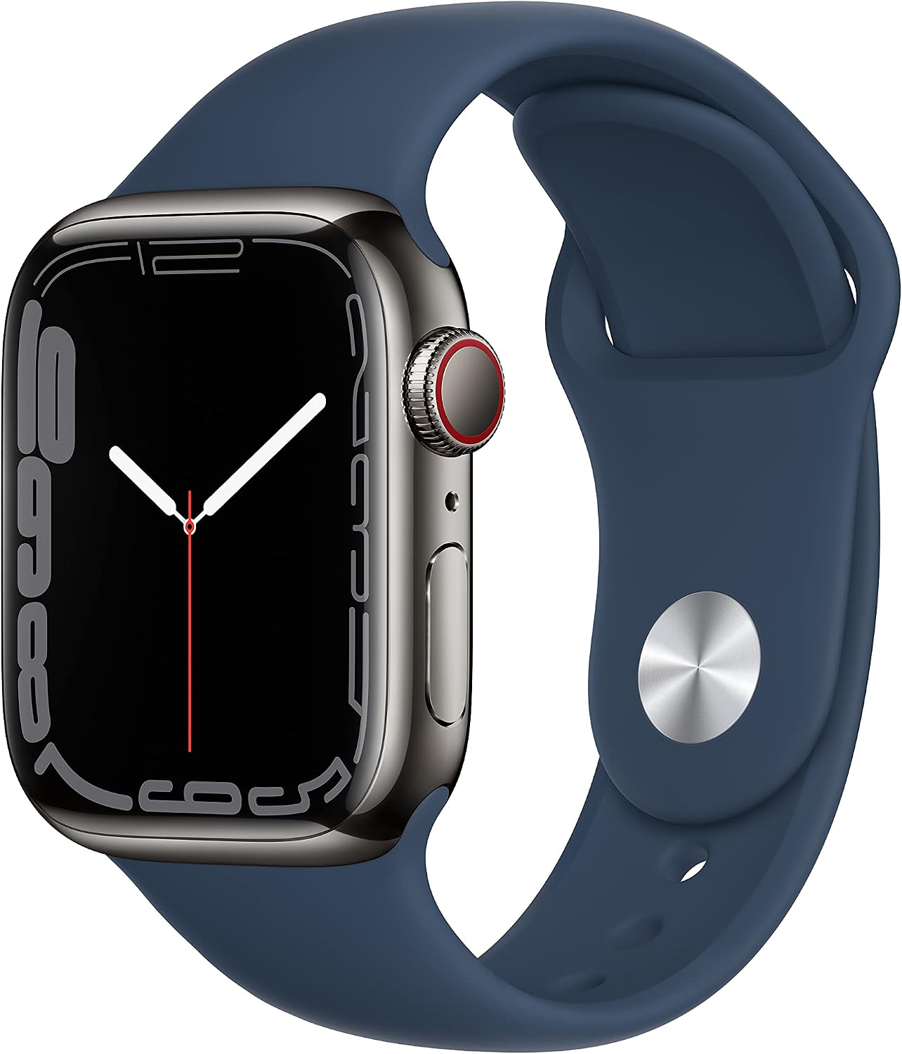 Apple Watch Series 7 (GPS + Cellular, 41MM) Graphite Stainless Steel Case with Abyss Blue Sport Band (Renewed)
