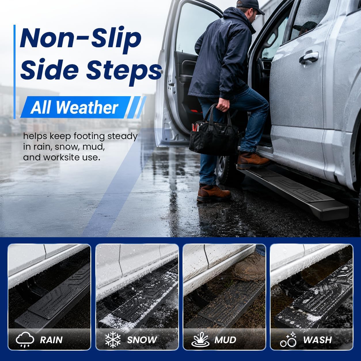 PZ 6.5' Running Boards Anti-Slip Side Steps Compatible with Chevy Silverado 1500/GMC Sierra 1500 2019-2026 Crew Cab, 2020-2026 2500HD 3500HD,500LBS No Drill Truck Running Boards Direct Fit Nerf Bar