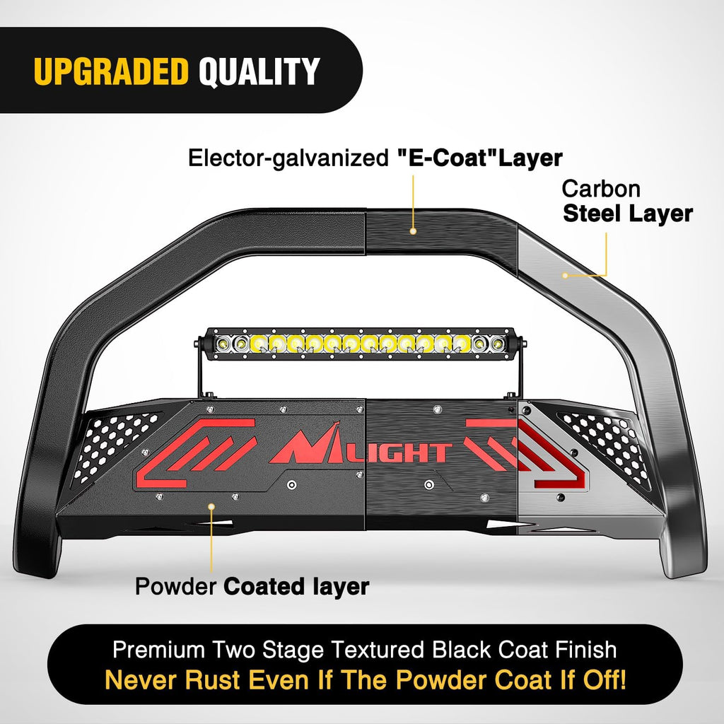 Nilight Bull Bar with Light fits 2016-2022 Honda Pilot, 2017-2024 Ridgeline, 2018-2020 Odyssey, 2017-2022 Passport, 2014-2020 Acura MDX Front Bumper Grille Brush Guard w/Skid Plate Licence Plate Hole