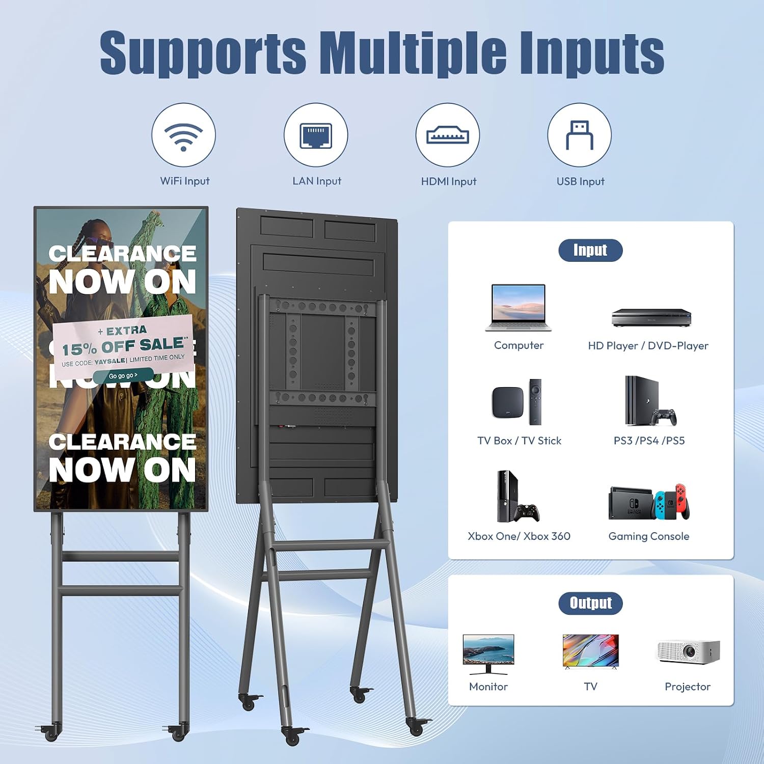 MWE 43 Inch Mobile Digital Signage Display Kiosk with Flight Case, Portable Digital Poster with Screen Mirroring App Publishing, Advertising Display Kiosk, Android OS