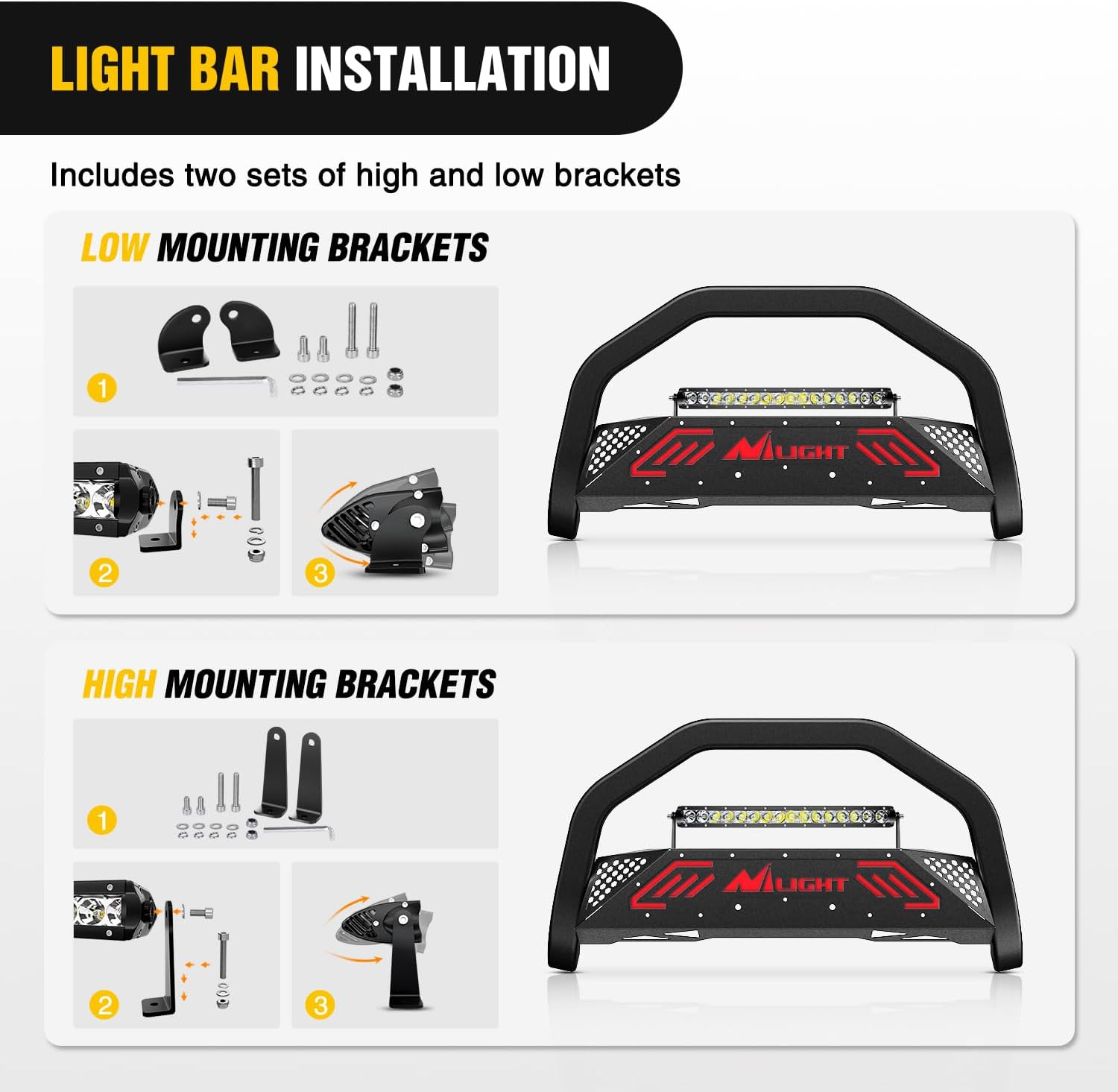 Nilight Bull Bar&License Plate Hole with LED Light Bar Compatible with Ford Ranger 2019 2020 2021 2022 2023 2024 2025 2026 Truck Brush Guard, Front Bumper Push Bar w/Grille Skid Plate Light Mount