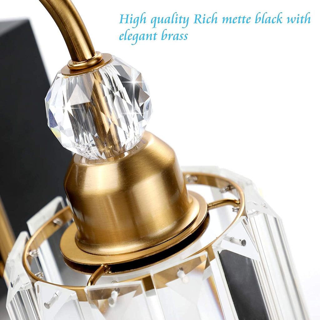 Ralbay Crystal Vanity Lights 6-Lights Modern Crystal Bathroom Vanity Lights Over Long Mirror Modern Black Gold Bathroom Vanity Lighting Fixtures