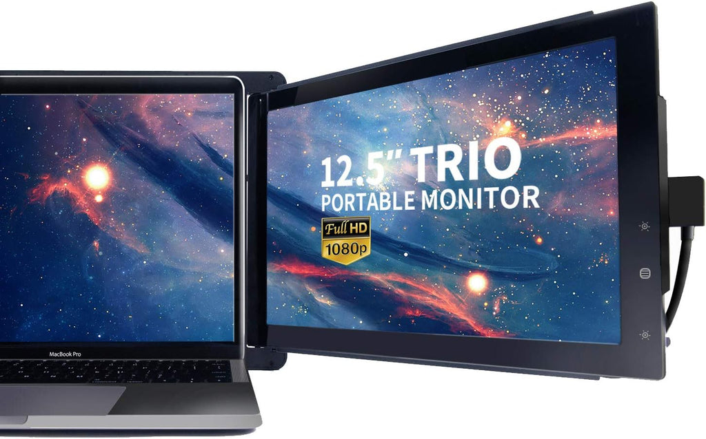 Trio Portable Monitor for Laptop, Mobile 13.3 Dual & Triple Screen 1080P IPS Display Laptop Monitor, USB A/Type-C, On-The-Go for Mac, PC,Linux, Chromebook 13-17 Laptops