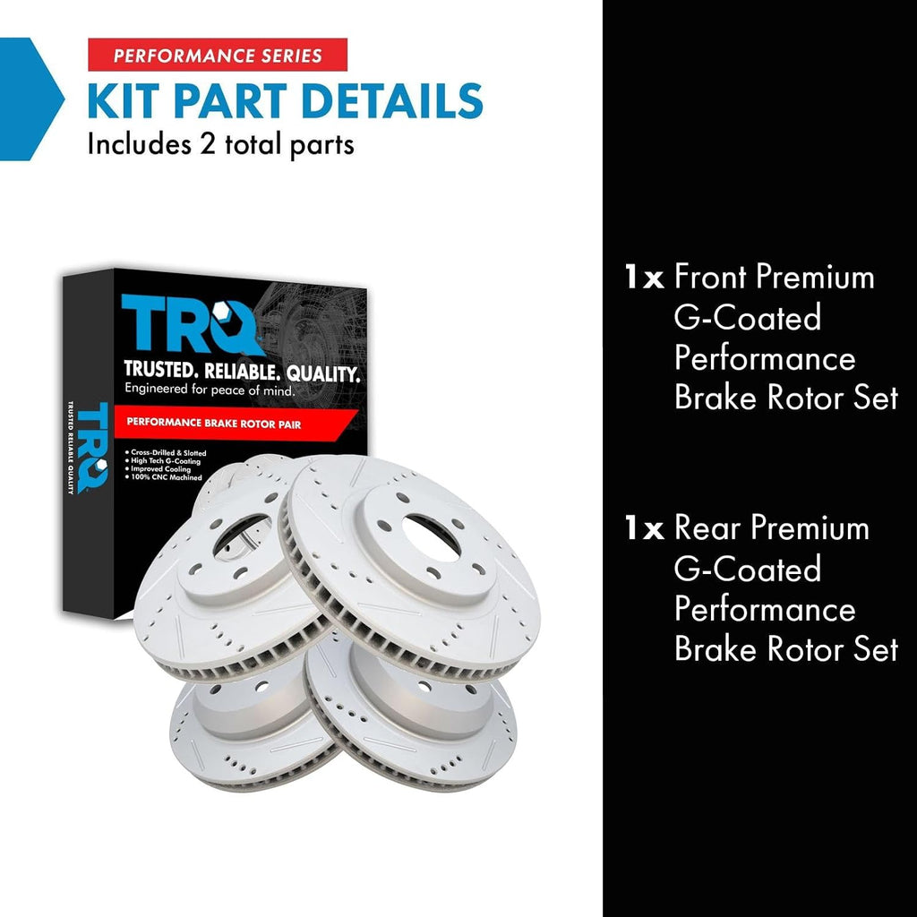 TRQ Performance Front and Rear Brake Rotor Set G Coated Drilled and Slotted Compatible with 1998-2002 Chevrolet Camaro 1998-2002 Pontiac Firebird