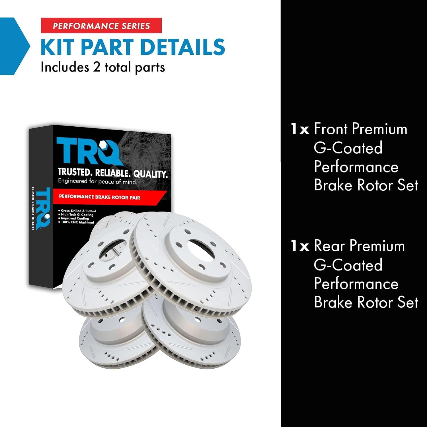 TRQ Performance Front and Rear Brake Rotor Set G Coated Drilled and Slotted Compatible with 1998-2002 Chevrolet Camaro 1998-2002 Pontiac Firebird