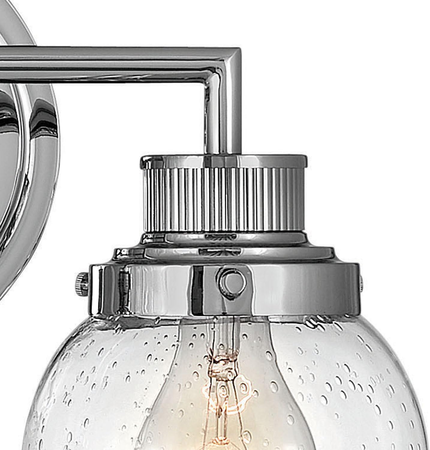Hinkley Poppy 5932CM Small Two Light Bathroom Vanity Fixture, Mid-Century Modern, Clear Seedy Glass Globe, Chrome