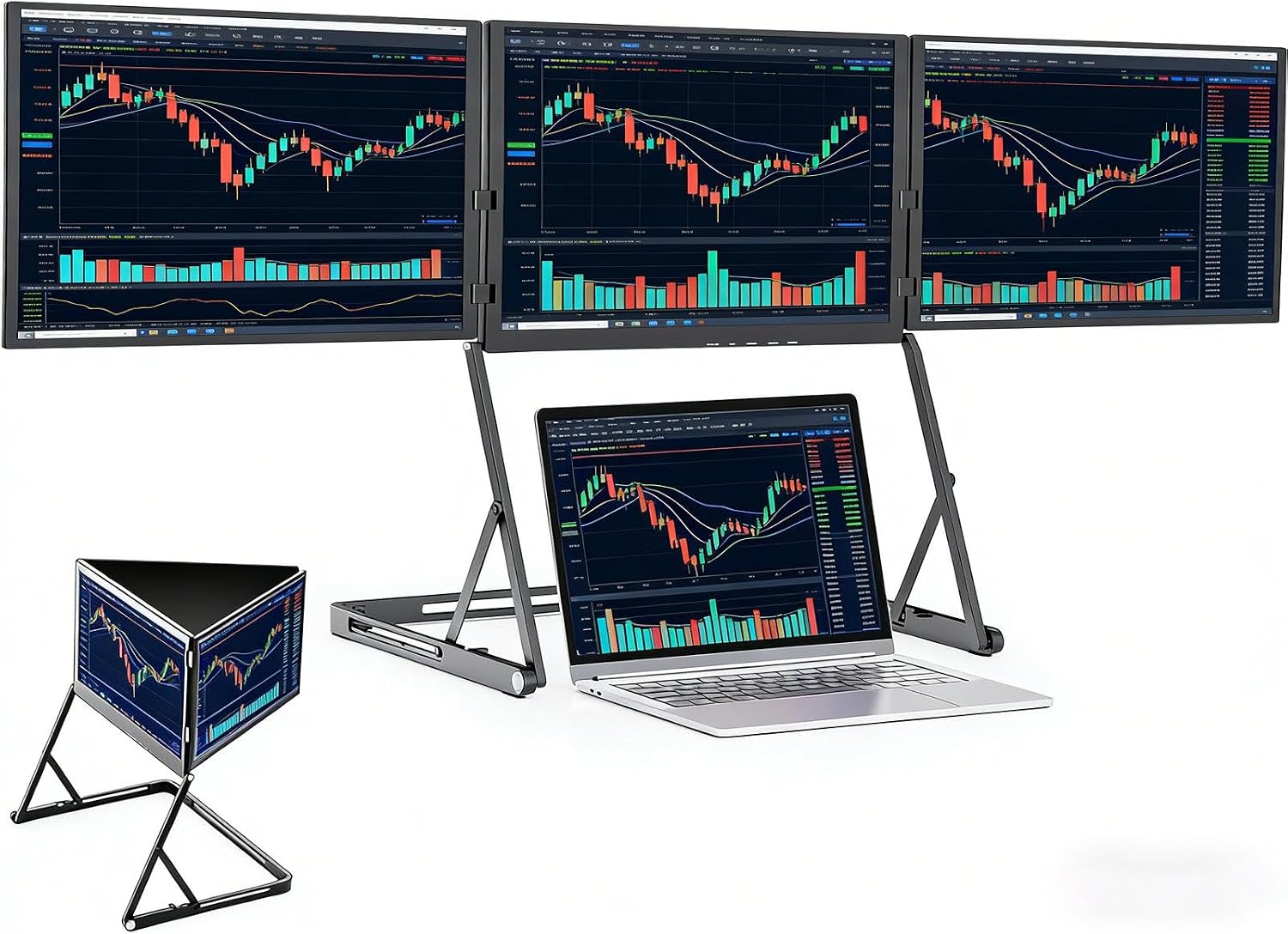 Laptop Screen Extender, 15.6' FHD 1080P 16:9 IPS Portable Foldable Triple Monitor, Laptop Monitor Extender, HDMI/USB-C n Play for Windows, Mac, Android