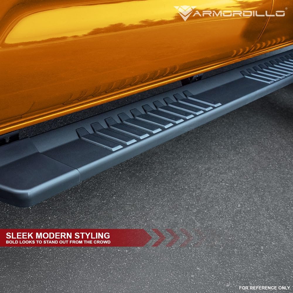 Armordillo 6' OE Style with Polymer Stripes Aluminum Running Boards|Compatible with 2019-2025 Chevy Silverado/GMC Sierra Double (Extended) Cab|8735770|Matte Black|Side Step Nerf Bars