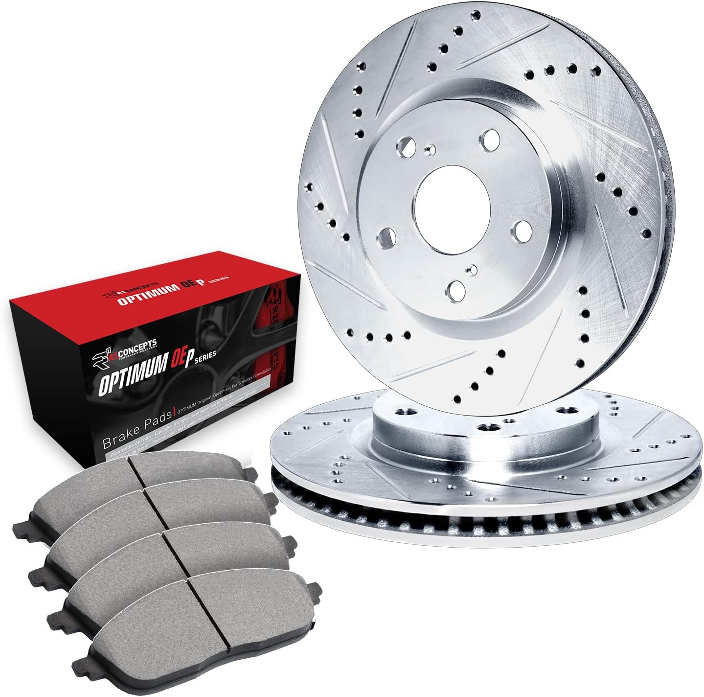 R1 Concepts Front Brakes and Rotors| Automotive Replacement Brake Kits| Front Optimum OEp Brake Pads and Rotors Kit| Fits 2007 Acura CSX; 2002-2006 Acura RSX; 2006-2011 Honda Civic