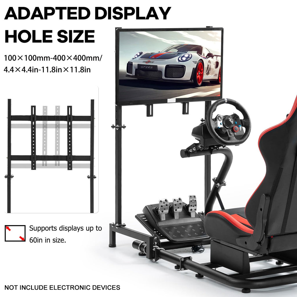 Anman Racing Sim Simulator Cockpit with Red Seat Equipped with Monitor TV Stand Fit for Thrustmaster T300RS, for Fanatec, for Logitech G27 G29 G920 G923, Handbrake Wheel Shifter Pedals NOT Included
