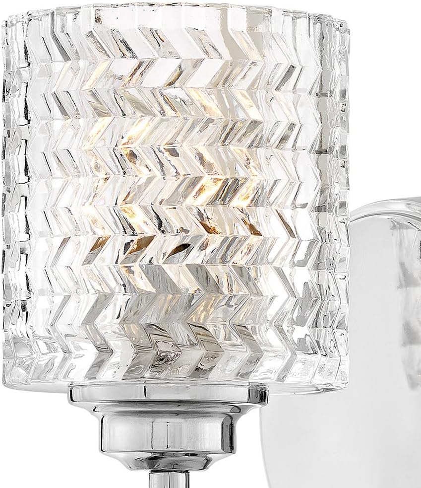 Hinkley Elle Collection One Light Bathroom Vanity Fixture with Clear Chevron Glass, Chrome