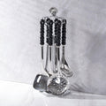 Stainless Steel Kitchenware Seven Pieces Set with Hanging Holder Ceramic Handle Kitchenware Cooking Utensils Set Dishwasher Safe Metal Kitchen Utensils Set BPA Free,Black
