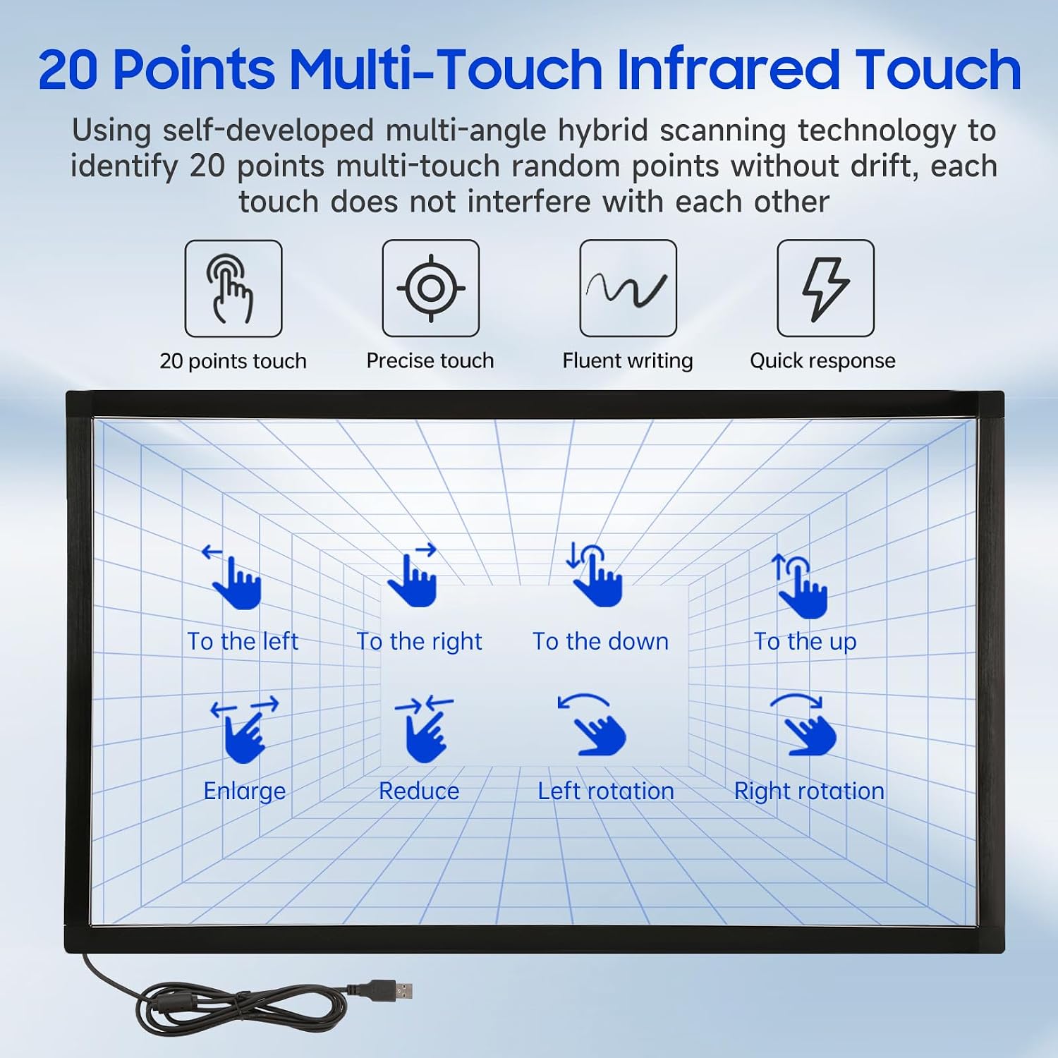 55 Inch Infrared Touch Frame 20 Points IR Touch Screen Panel with USB Infrared Touch Screen Overlay Suitable for Touch Monitor TV Frame, Touch Whiteboard Digital Signage