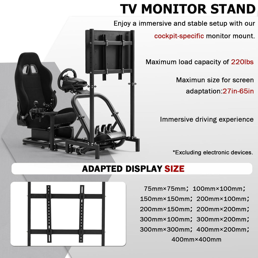 Supllueer Racing Sim Cockpit with Ergonomic Seat Fit for Logitech G27 G923 G920, for Fanatec, for Thrustmaster, 50mm Large Round Tube Driving Simulator Stand, No Steering Wheel Shift Pedal TV