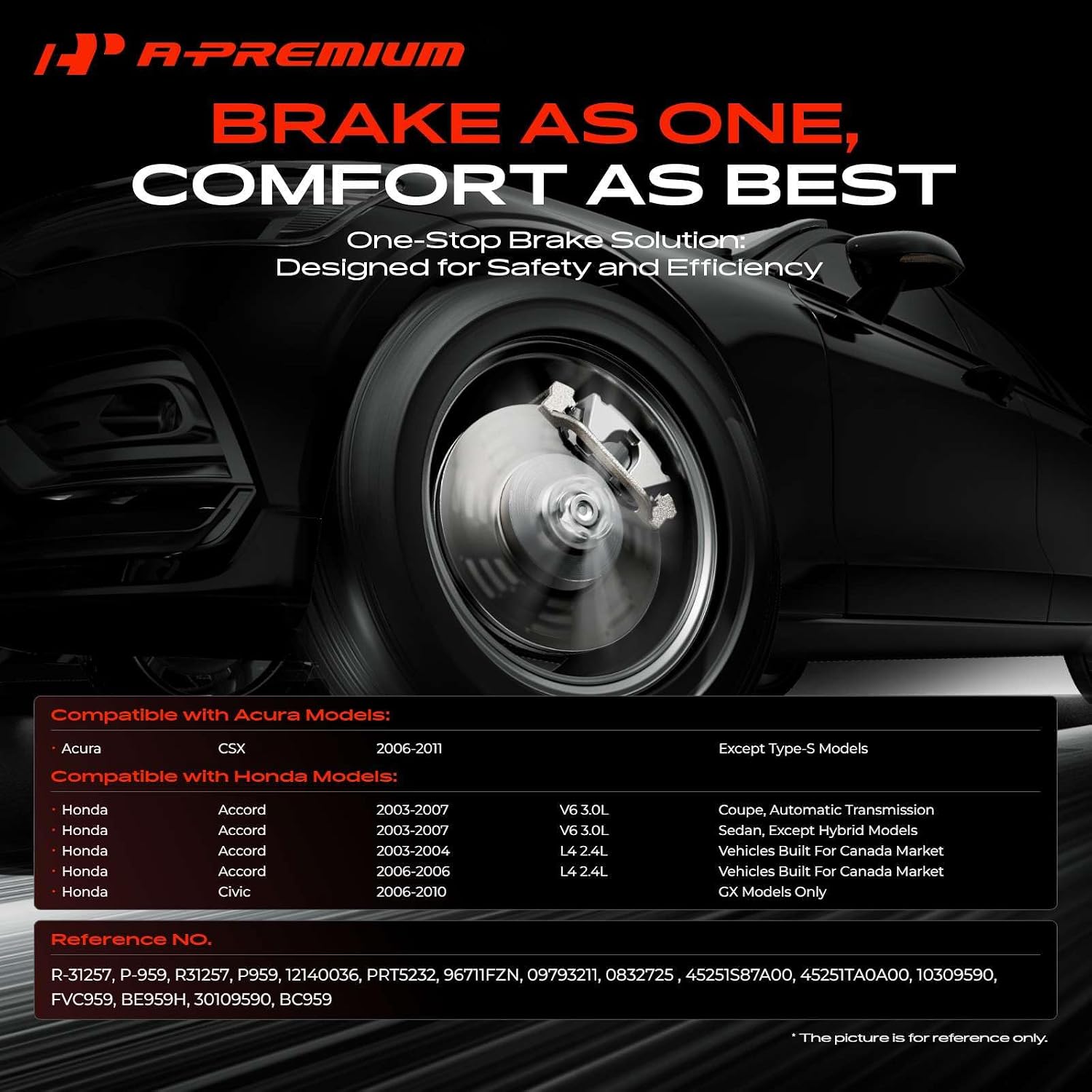 A-Premium 11.10 inch (282mm) Front Vented Disc Brake Rotors + Ceramic Pads Kit Compatible with Select Acura and Honda Models - Accord 2003-2007, Civic 2006-2010, CSX 2006-2011, 6-PC Set