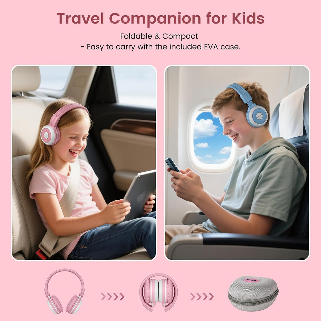 SIMOLIO 2 Pack IR Car Headphones and AuraCast Wireless Headphones for Kids with Mic, Share Port, Bluetooth Foldable Headset & Comfy Travel Set, 2 Channel IR Wireless Headset for Car DVD & Road Trips