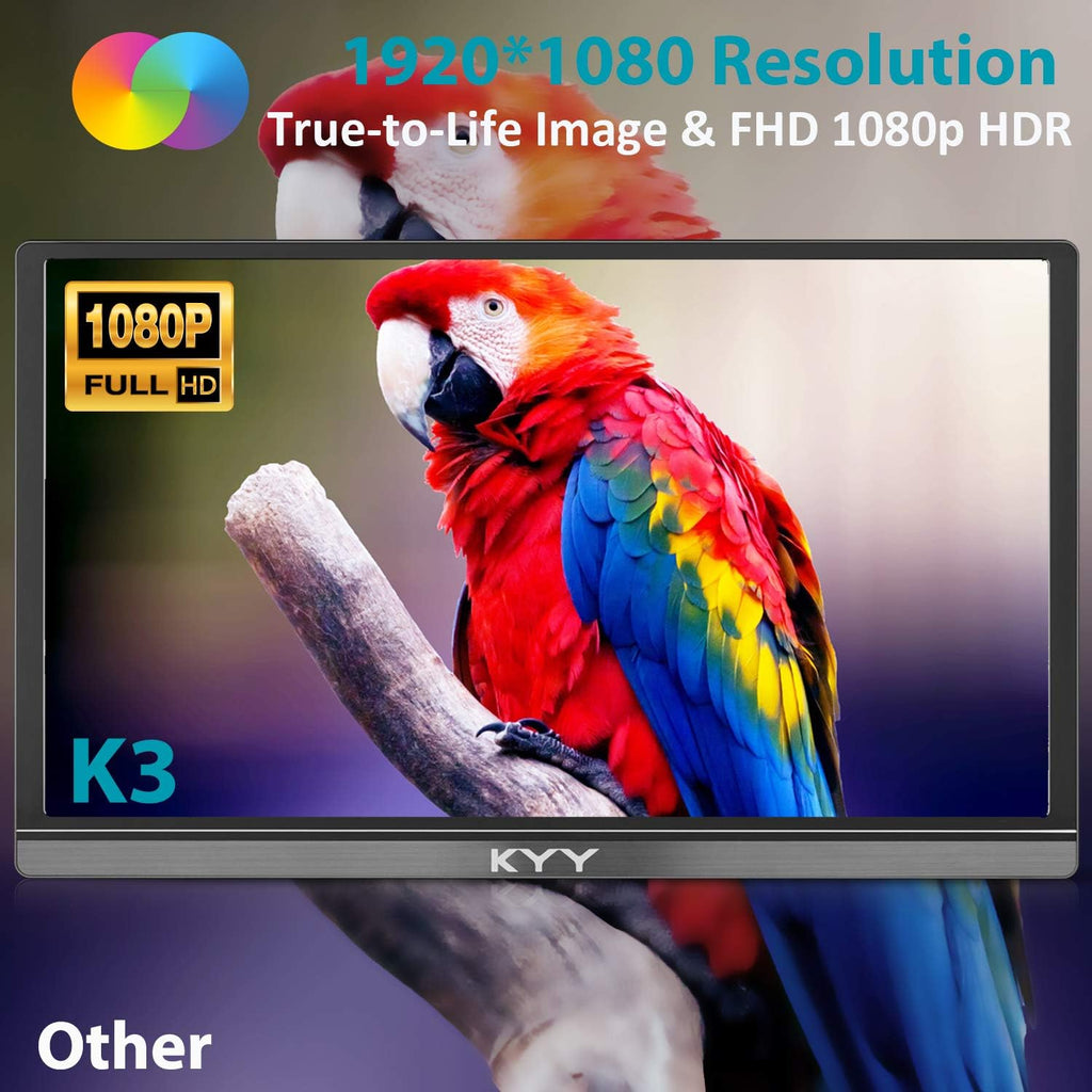 KYY 15.6'' Portable Monitor Bundle [K3 Grey & K3-1 Grey] 1080P FHD USB-C Laptop Monitor HDMI Computer Display HDR IPS Gaming Monitor w/Smart Cover & Dual Speakers, for Laptop PC Phone PS4 Xbox Switch