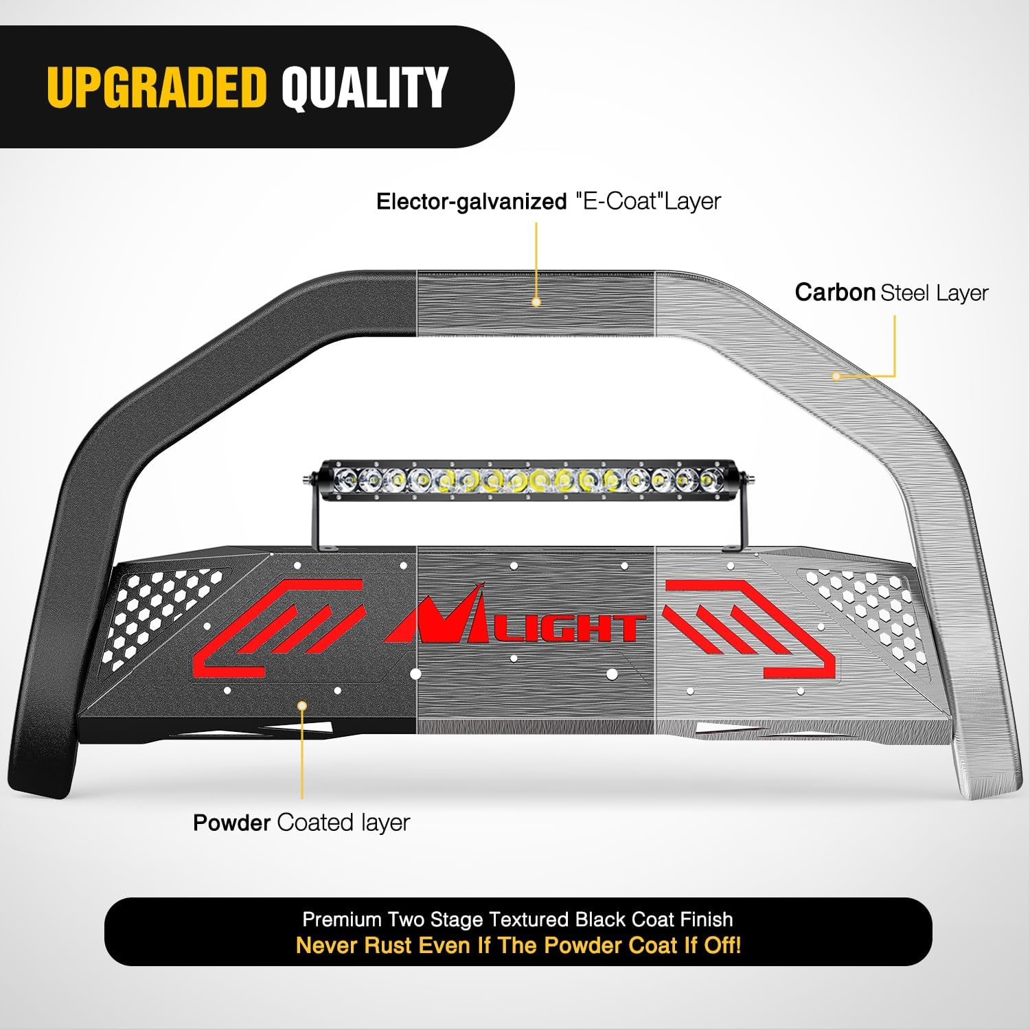 Nilight Bull Bar with Light Bar&License Plate Hole Compatible with Toyota Fj Cruizer 2007-2014 Truck Brush Guard, Front Bumper Push Bar w/Grille Skid Plate Light Mount