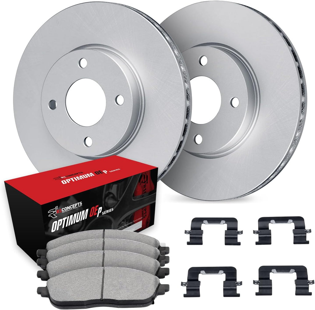 R1 Concepts Front Brake Kit Fits 2003-2005 Honda Civic Hybrid Sedan; 2007-2008 Honda Fit; 2007-2008 Honda Fit USA/CANADA| Optimum Oep Pads, Blank Rotors| Hardware| 10.3' Front