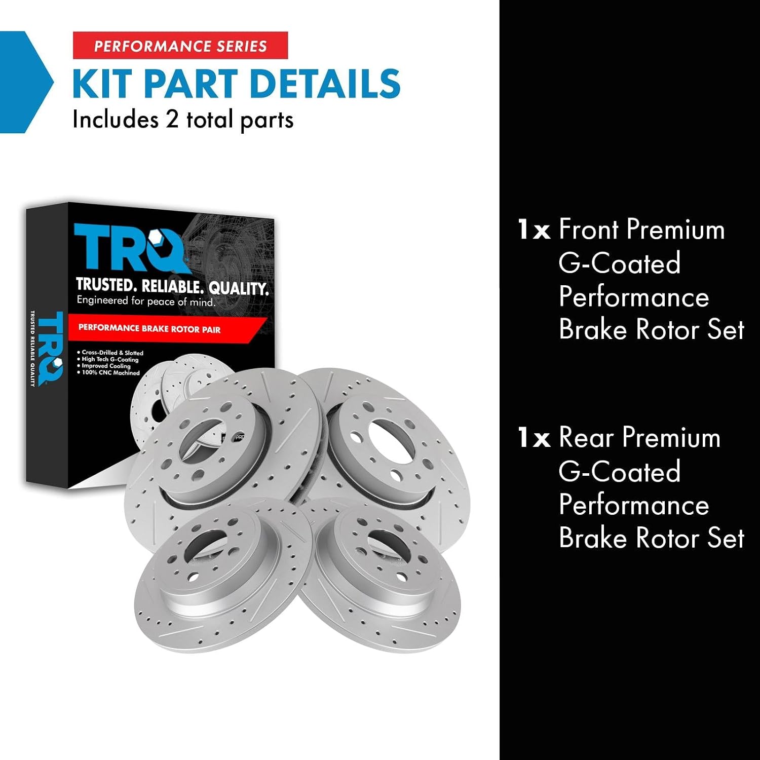 TRQ Performance Front and Rear Brake Rotor Set G Coated Drilled and Slotted Compatible with 2001-2009 Volvo S60 1999-2006 S80 2001-2007 V70 2003-2007 XC70