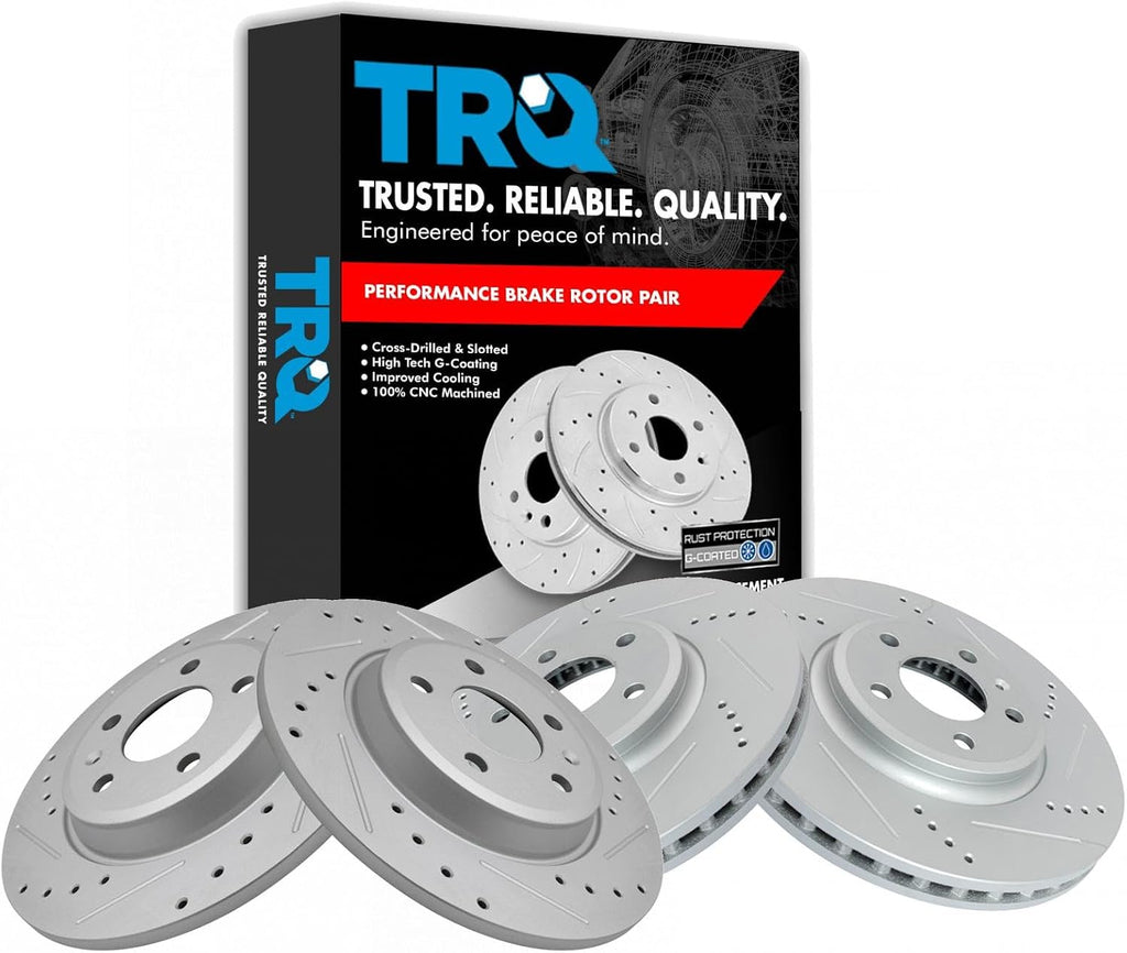 TRQ Performance Front and Rear Brake Rotor Set G Coated Drilled Slotted Compatible with 2009-2011 Audi A4 A4 Quattro 2010-2011 A5 A5 Quattro Q5 2008 Audi