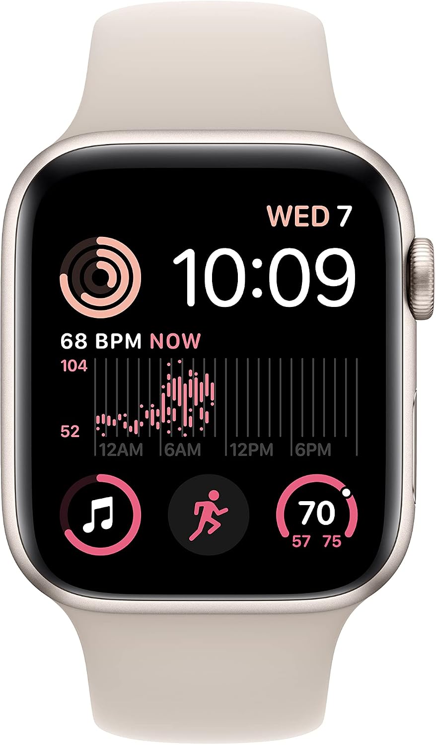 Apple Watch SE (2nd Gen) (GPS, 44mm) - Starlight Aluminum Case with Starlight Sport Band, S/M (Renewed)