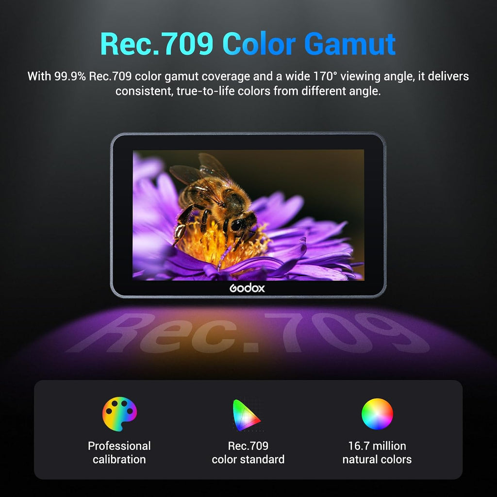 GODOX GM6S Pro 5.5inch Camera Field Monitor, 4K HDMI Camera Monitor, 2000nit±10% Ultra Bright Video Monitors, 1920x1080 IPS Touch Screen, Input & Output 3D LUT, All-Metal Body, with Foldable Sunshade