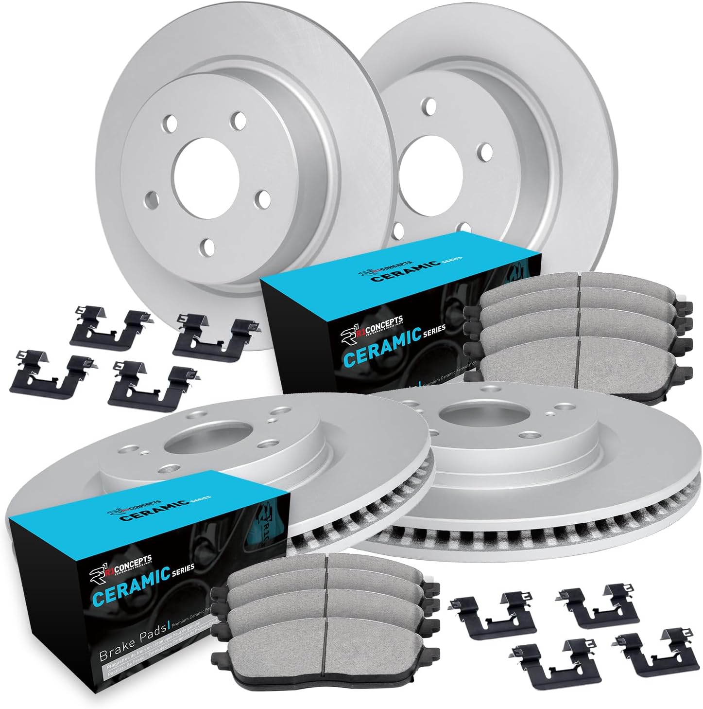 R1 Concepts Front and Rear Brake Kit Fits 2007-2010 Acura CSX Type-S; 2006-2011 Honda Civic Coupe Si; 2007-2011 Honda Civic Sedan Si| Ceramic Pads, Blank Rotors| Hardware| 11.8' Front & 10.2' Rear