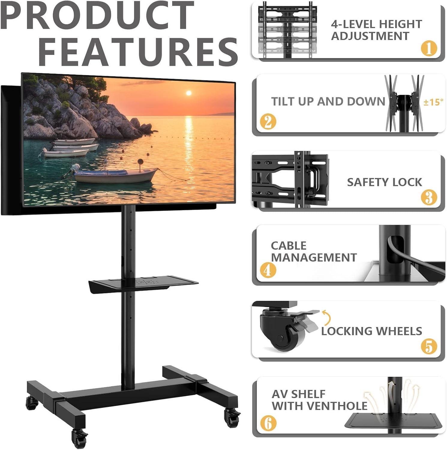 TVON Mobile Dual TV Stand for Two 32-65 Inch Plasma LCD LED Smart Flat Panel Curved TV Monitor Screens, Rolling Cart with Wheels, Tilt TV Mount Floor Stand, Hold up to 132 lbs