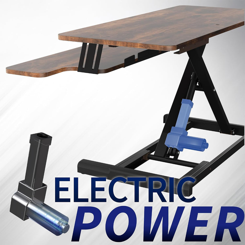 VIVO 36 inch Electric Motor Desk Converter, Height Adjustable Riser, Sit to Stand Dual Monitor and Laptop Workstation with Wide Keyboard Tray, Vintage Brown, DESK-VE36N