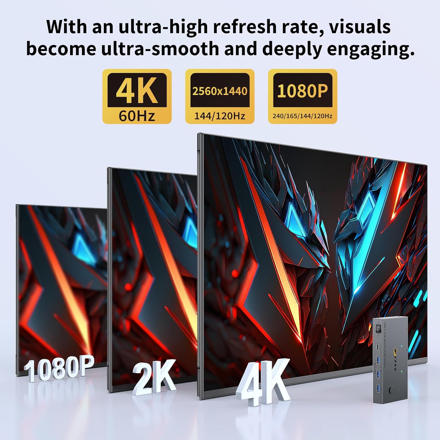 USB C KVM Switch for 2 Monitors 2 Laptops, Reyoten Dual Monitor USB Type-C KVM Switcher with PD Charging Function, Supports 4K@60Hz for 2 PCs, No Driver Required