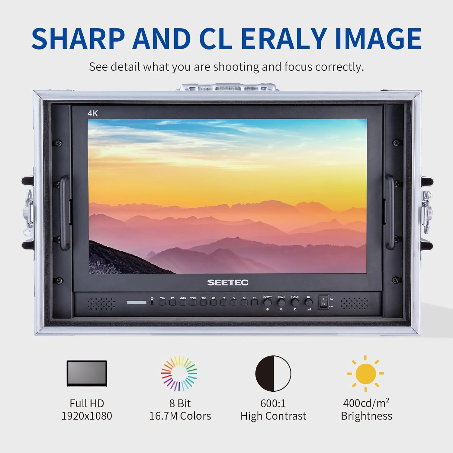17.3 Inch Video Production Monitor 4K Broadcast Monitor Ultra UHD 1920x1080 LCD Screen 16:9 Carry-on Alu Housing with SDI HDMI YPbPr DVI AV for Camera Wedding Sports Conference