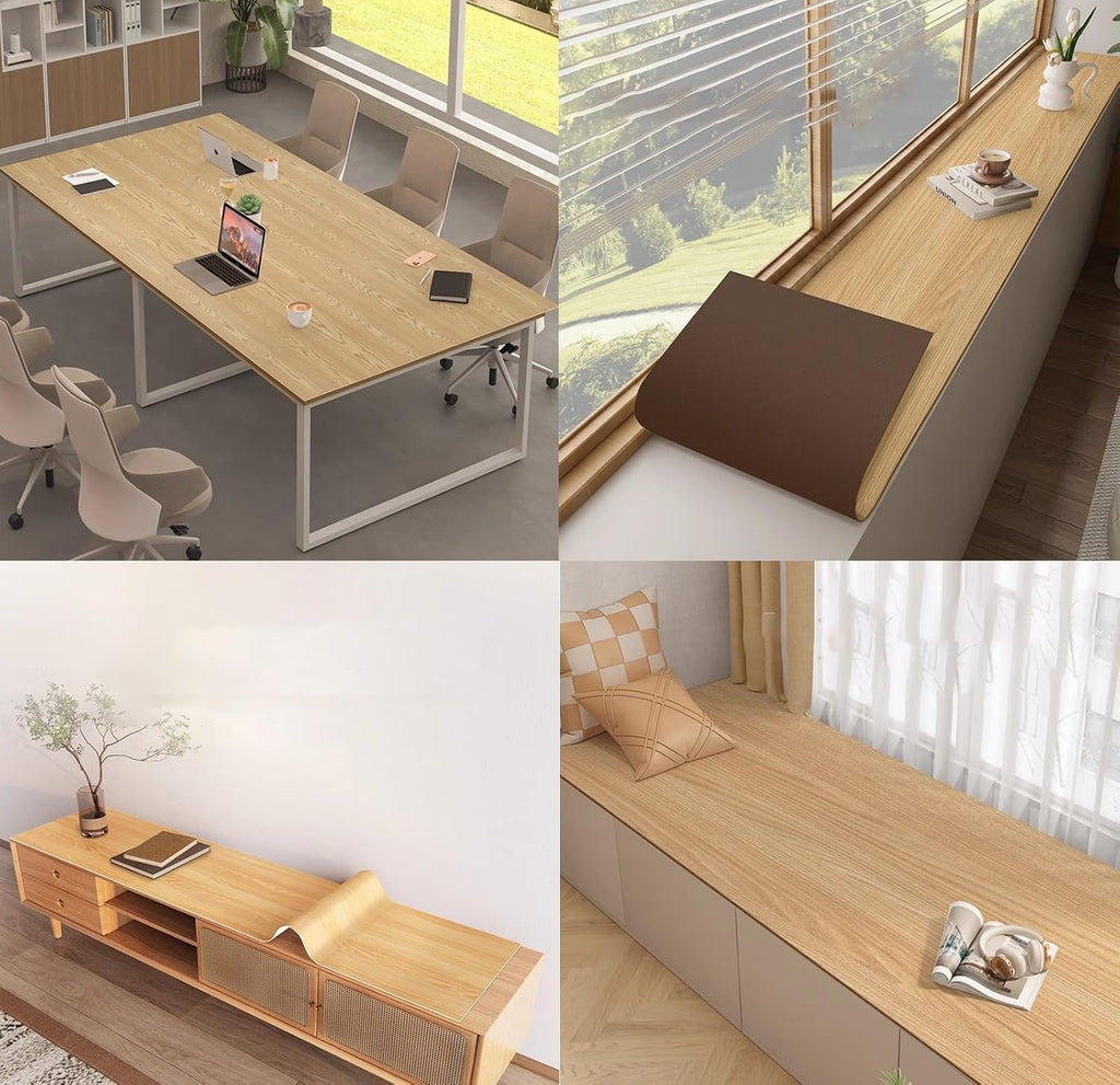 Waterproof Bay Window Cushion Cover, Window Sill Decor Protector Pad for Kitchen/Ledge Edge, Wood Grain Windowsill Mat with Non Slip Rubber Backed(200x50cm/79x20inch)