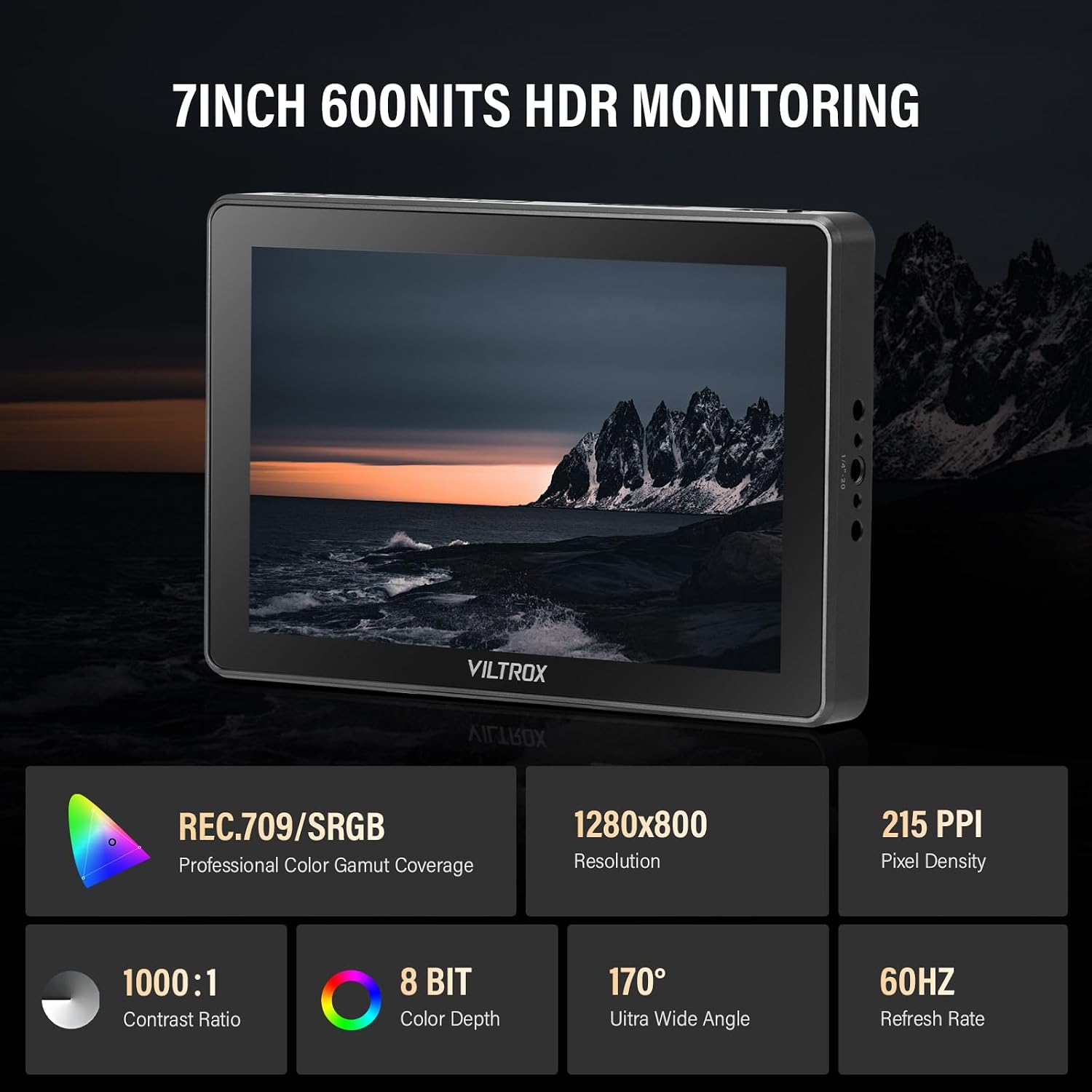 VILTROX DC-L2 7' Camera Field Monitor, HDMI 3G-SDI Input/Output, 1280x800 4K 30Hz DSLR Video External Touchscreen with 3D LUT, Waveform, False Color, Sunshade Hood, Battery for Sony Canon Nikon Fuji