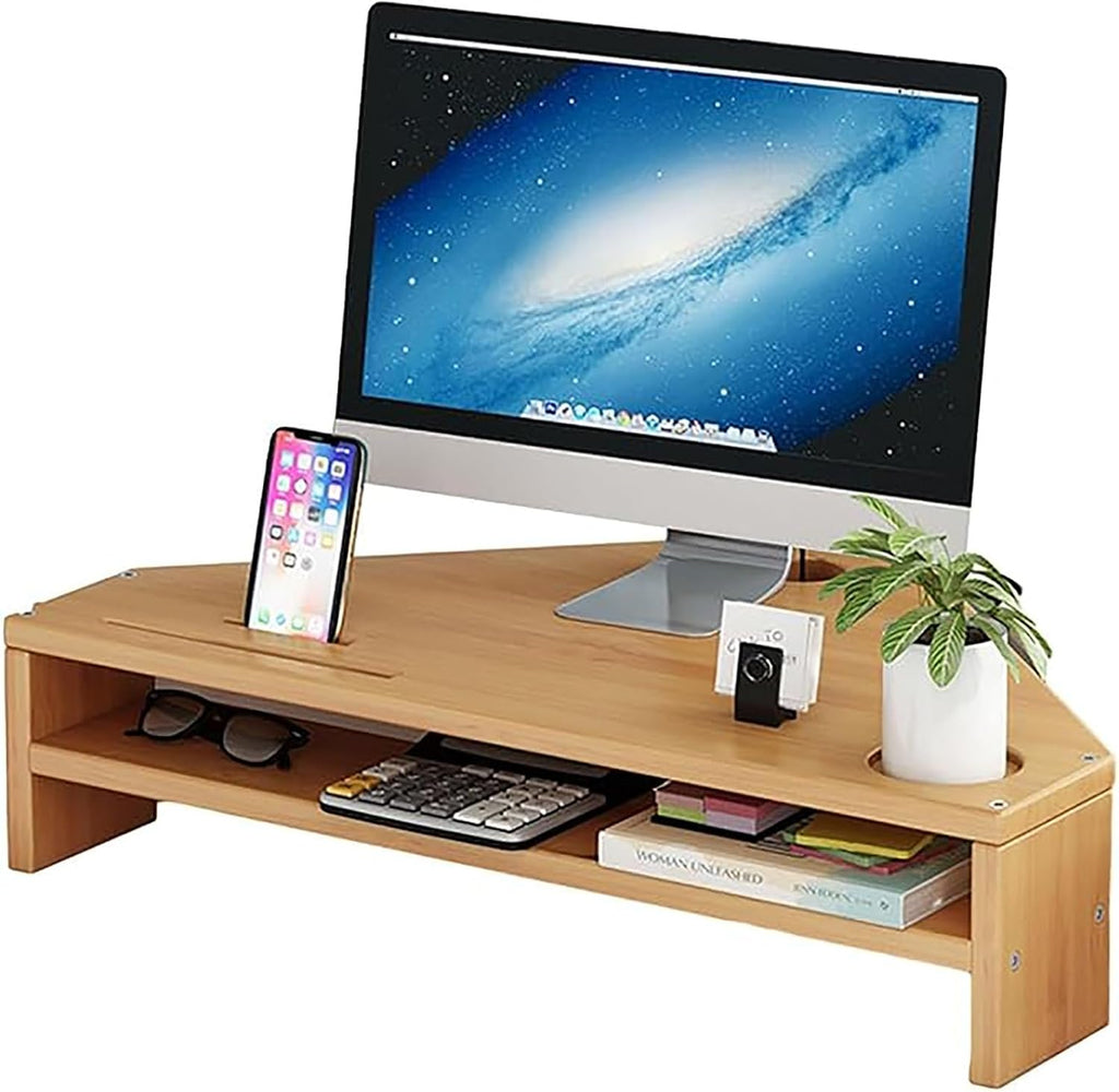 Corner Monitor Stand 2-Tier Dual Triangle Monitor Rack for Computer, Laptop Desktop Organizer Corner Riser Stand, Universal Storage Holder for Workspace Office(Brown)