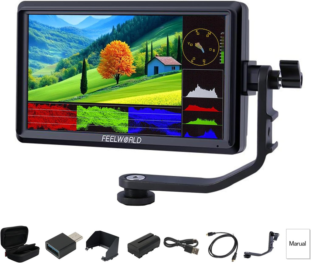 FEELWORLD S55 V3 6-Inch Camera DSLR Field Monitor with F550 Battry 2200mAh and Case, 1920x1080P Small Full HD IPS Display, 4K HDMI in/Out 3D LUT Video Waveform Peaking Focus Assist Zebra False Color