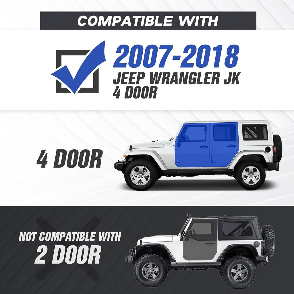 Running Boards Compatible with 2007-2018 Jeep Wrangler JK JKU Unlimited 4 Doors, Two Stairs Design Side Steps Heavy-Duty Steel Nerf Bars Bolt-on Step Plates Rock Sliders Rail