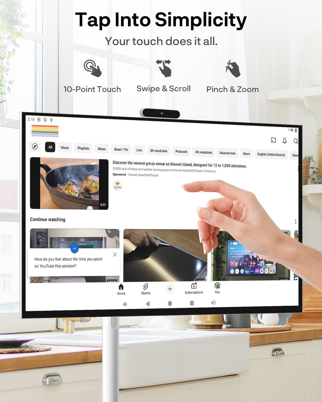 SYLVOX 27' Smart Rolling Display with Stand, Portable Touchscreen Monitor for Streaming TV Apps, Built-in 4-5H Battery, 1080P with 8MP Removable Webcam for Home, Office & Entertainment