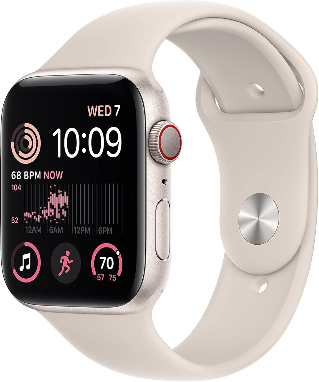 Apple Watch SE (2nd Gen) (GPS + Cellular, 44mm) - Starlight Aluminum Case with Starlight Sport Band, S/M (Renewed)