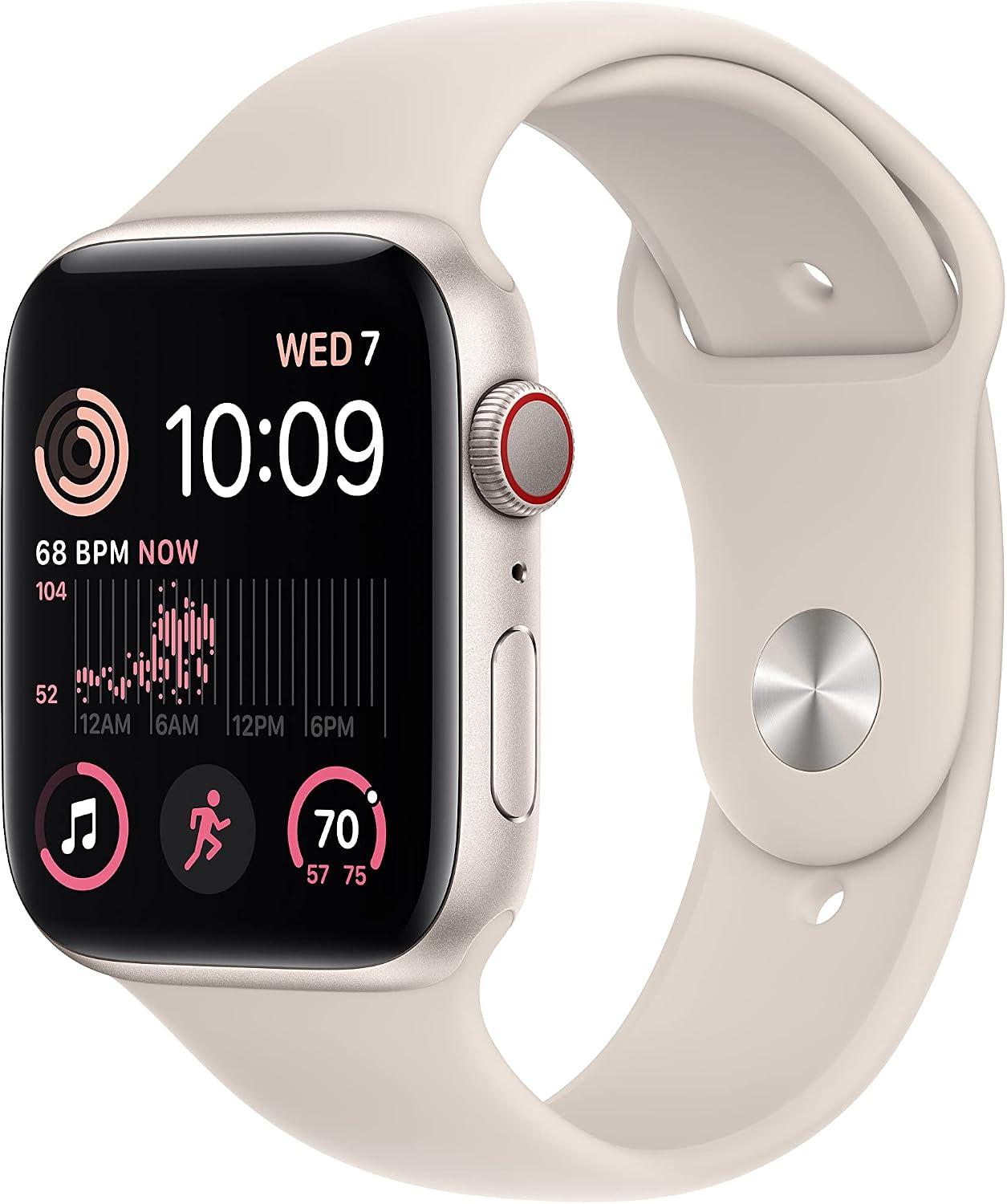 Apple Watch SE (2nd Gen) (GPS + Cellular, 44mm) - Starlight Aluminum Case with Starlight Sport Band, S/M (Renewed)