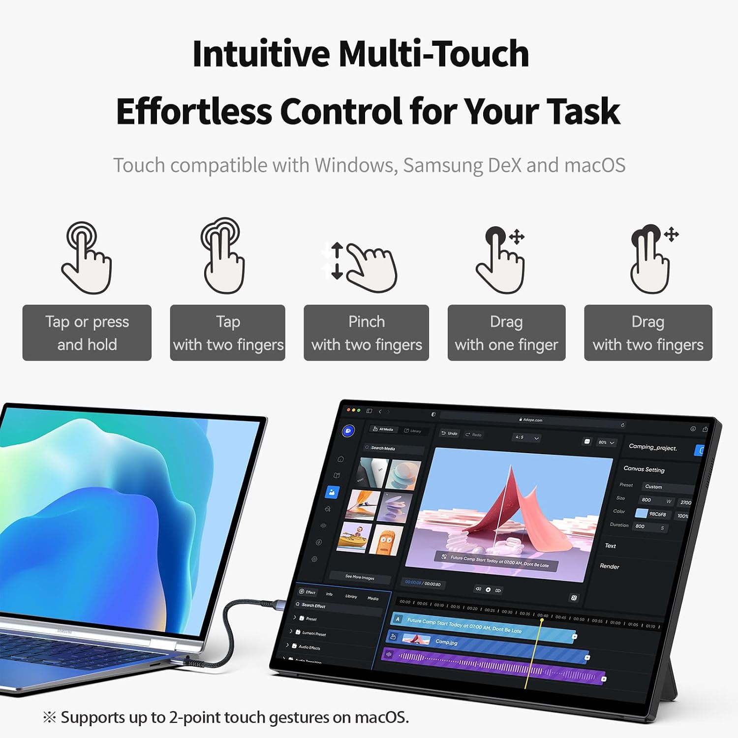 Intehill 16' 120Hz Touchscreen Portable Monitor, Portable Gaming Monitor w/Stand & Speakers, 16:10 Display with Full Laminated Tempered Glass, Touch Screen Travel Monitor for Laptop, T16PB (Black)