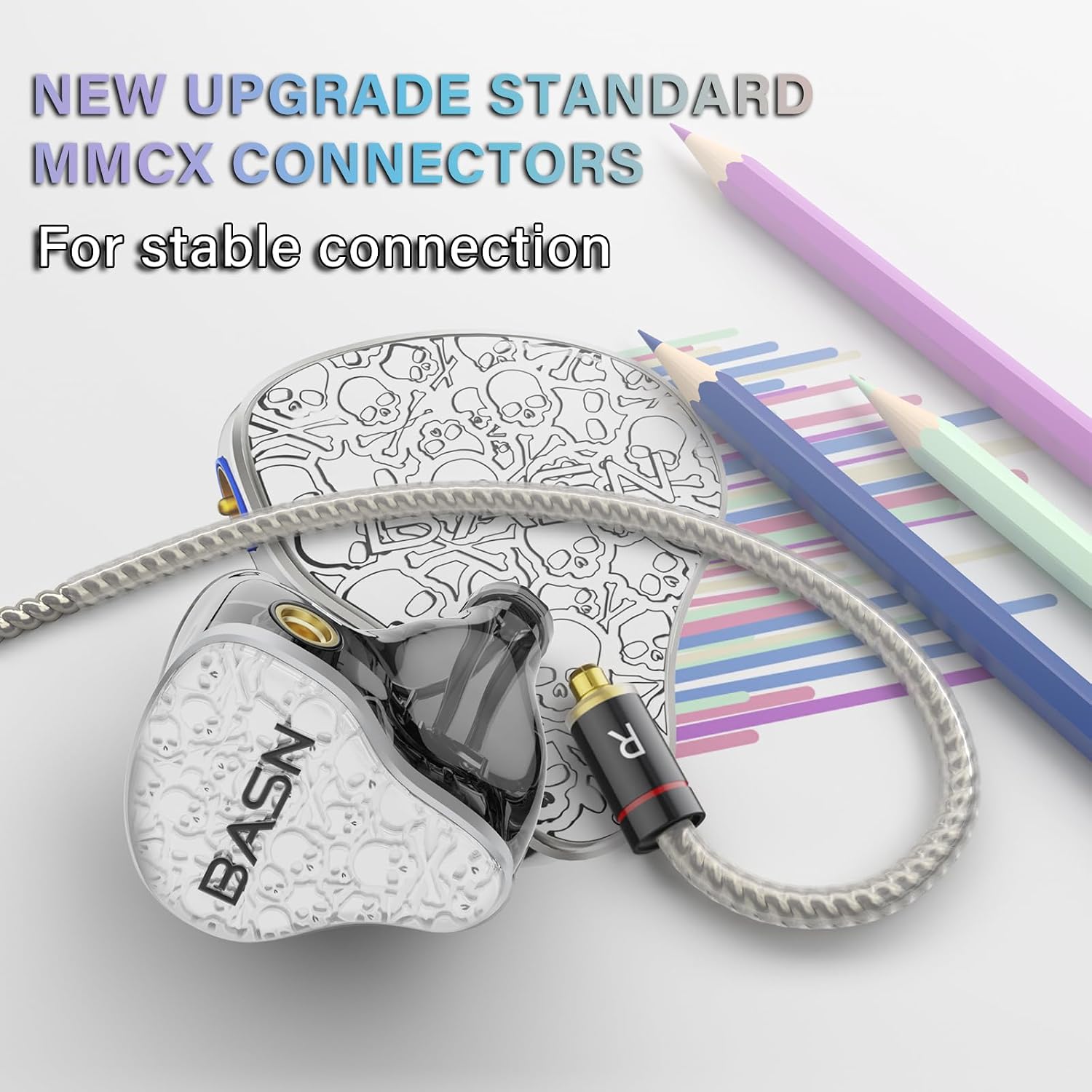 BASN Bmaster5 in Ear Monitors, 5 Drivers Drummer Headphones with Powerful Bass, Noise Isolation IEM Earbuds with Detachable MMCX Silver-Plated OFC Cable for Musicians (Glacier White, 3.5mm)